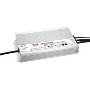 HLG-600H-12B, AC-DC Single output LED driver Mix mode (CV+CC) with built-in PFC; Output 12Vdc at 40A; IP67; Cable output; adjust CC with 1-10V; PWM; resistance